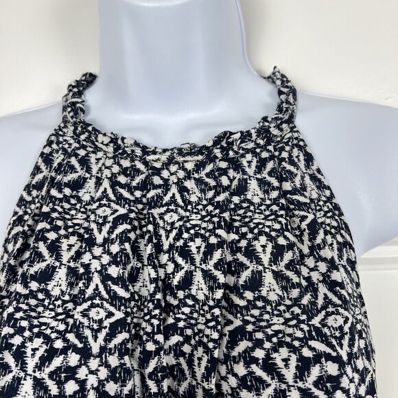 Cynthia Rowley Blouse Size S Navy White Print Sleeveless Flowy Halter Neck - Picture 2 of 9